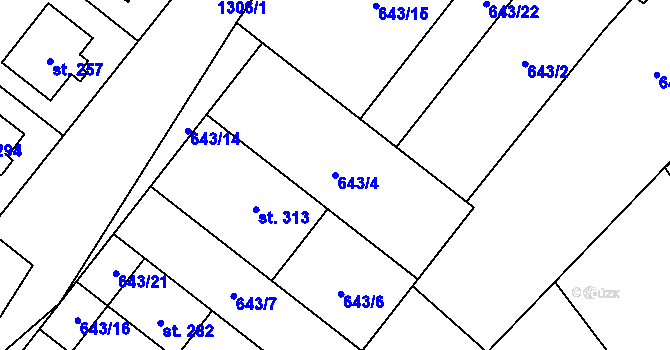 Parcela st. 643/4 v KÚ Rychtářov, Katastrální mapa