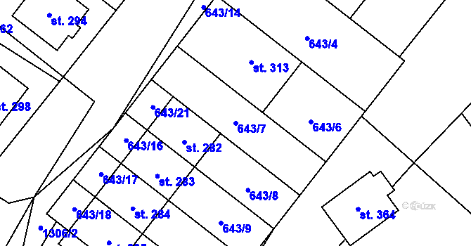 Parcela st. 643/7 v KÚ Rychtářov, Katastrální mapa