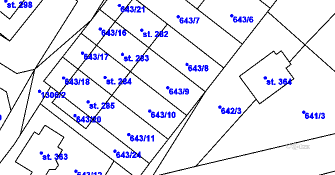 Parcela st. 643/9 v KÚ Rychtářov, Katastrální mapa