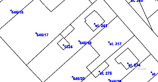 Parcela st. 646/19 v KÚ Rychtářov, Katastrální mapa