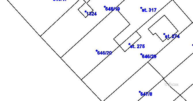 Parcela st. 646/20 v KÚ Rychtářov, Katastrální mapa