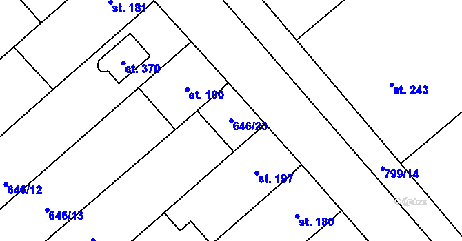 Parcela st. 646/23 v KÚ Rychtářov, Katastrální mapa