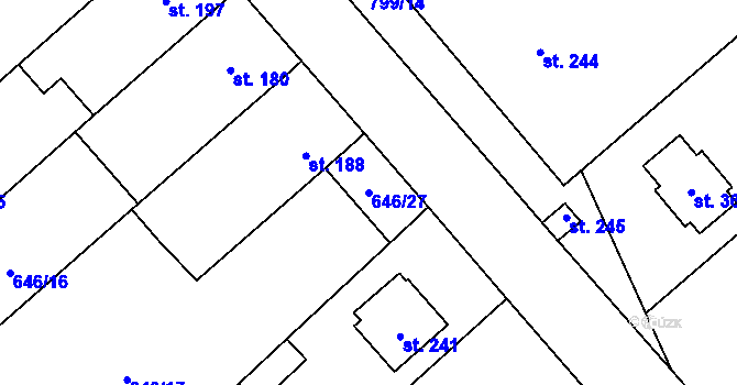 Parcela st. 646/27 v KÚ Rychtářov, Katastrální mapa