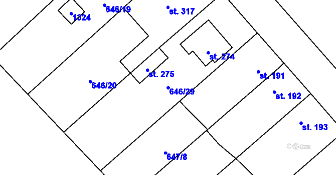 Parcela st. 646/29 v KÚ Rychtářov, Katastrální mapa