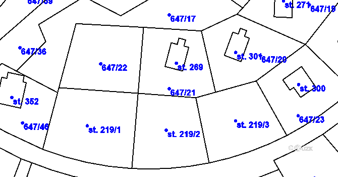Parcela st. 647/21 v KÚ Rychtářov, Katastrální mapa