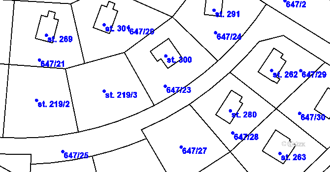 Parcela st. 647/23 v KÚ Rychtářov, Katastrální mapa