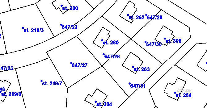Parcela st. 647/28 v KÚ Rychtářov, Katastrální mapa