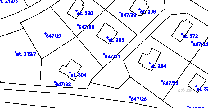 Parcela st. 647/31 v KÚ Rychtářov, Katastrální mapa