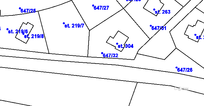 Parcela st. 647/32 v KÚ Rychtářov, Katastrální mapa