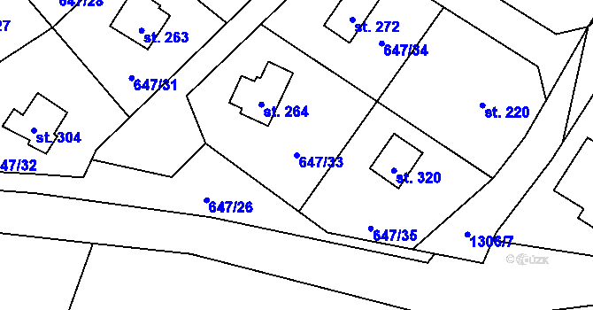 Parcela st. 647/33 v KÚ Rychtářov, Katastrální mapa