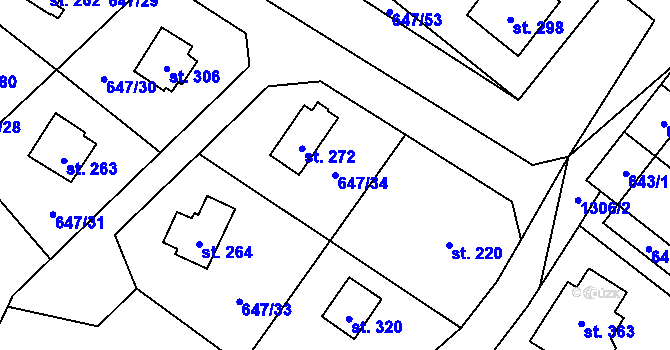 Parcela st. 647/34 v KÚ Rychtářov, Katastrální mapa