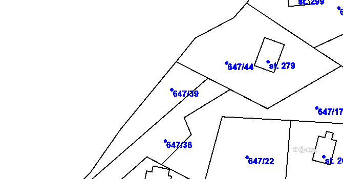 Parcela st. 647/39 v KÚ Rychtářov, Katastrální mapa