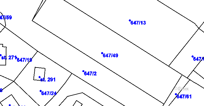 Parcela st. 647/49 v KÚ Rychtářov, Katastrální mapa