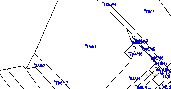 Parcela st. 794/1 v KÚ Rychtářov, Katastrální mapa