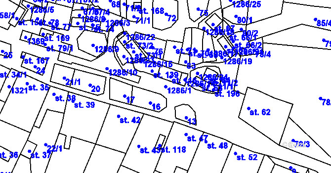 Parcela st. 1286/1 v KÚ Rychtářov, Katastrální mapa