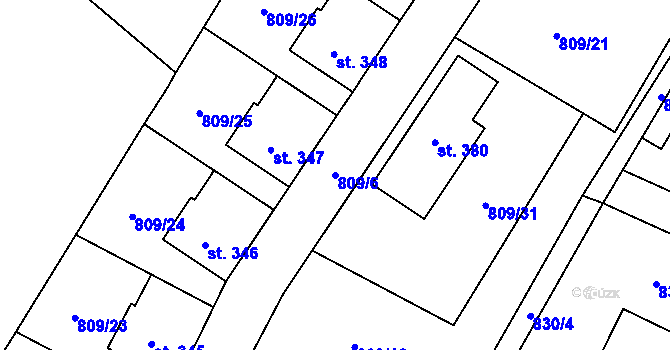 Parcela st. 809/6 v KÚ Rychtářov, Katastrální mapa