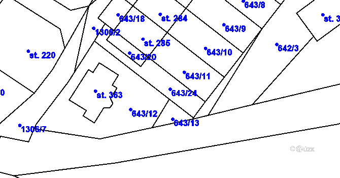 Parcela st. 643/24 v KÚ Rychtářov, Katastrální mapa