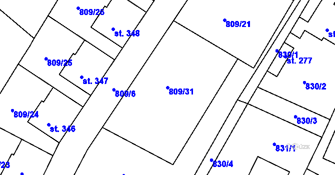 Parcela st. 809/31 v KÚ Rychtářov, Katastrální mapa