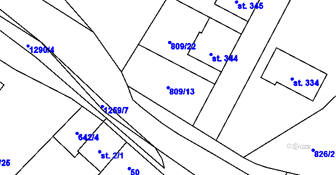 Parcela st. 809/13 v KÚ Rychtářov, Katastrální mapa