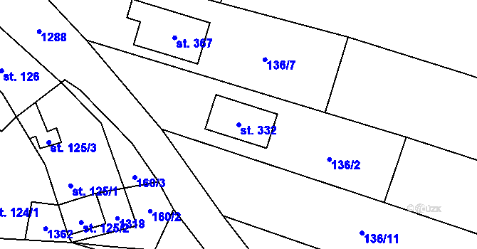 Parcela st. 332 v KÚ Rychtářov, Katastrální mapa