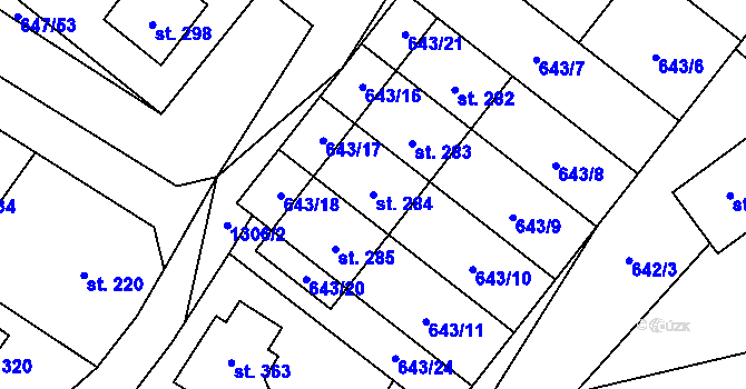 Parcela st. 284 v KÚ Rychtářov, Katastrální mapa