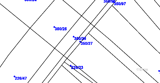 Parcela st. 350/27 v KÚ Rychtářov, Katastrální mapa
