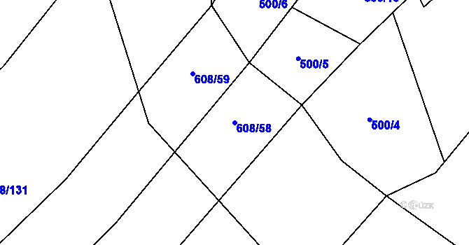 Parcela st. 608/58 v KÚ Rychtářov, Katastrální mapa