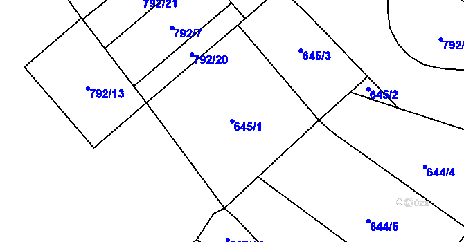 Parcela st. 645/1 v KÚ Rychtářov, Katastrální mapa
