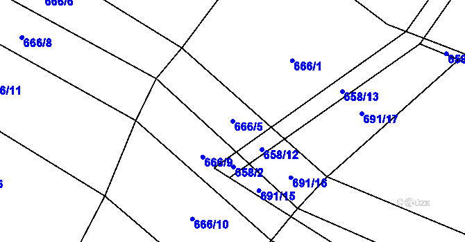 Parcela st. 666/5 v KÚ Rychtářov, Katastrální mapa