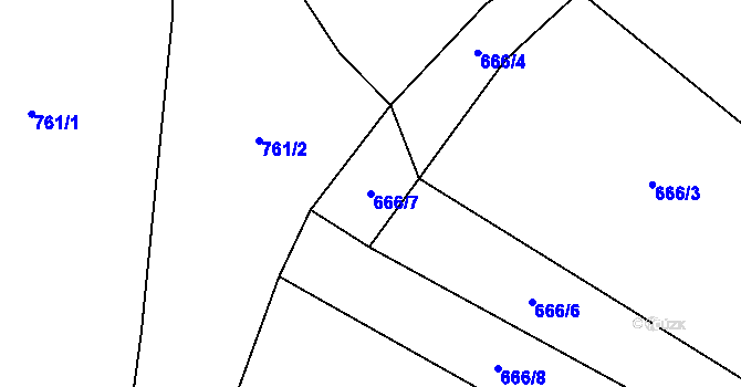 Parcela st. 666/7 v KÚ Rychtářov, Katastrální mapa