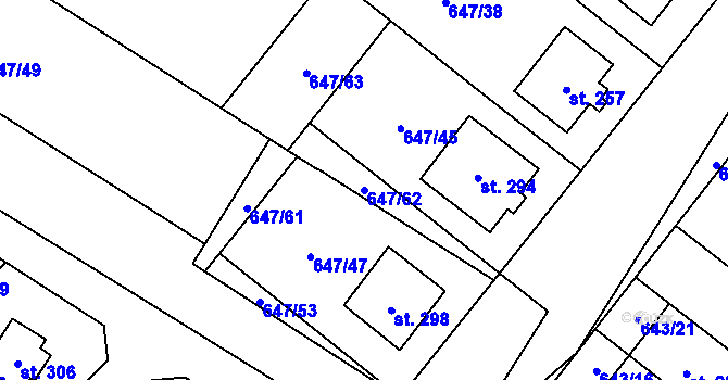 Parcela st. 647/62 v KÚ Rychtářov, Katastrální mapa