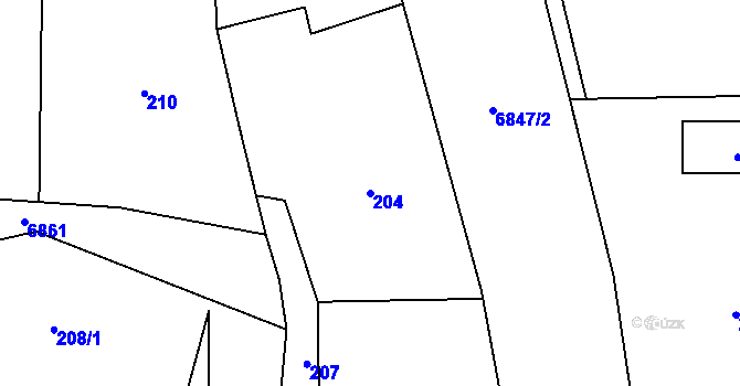 Parcela st. 204 v KÚ Rychvald, Katastrální mapa