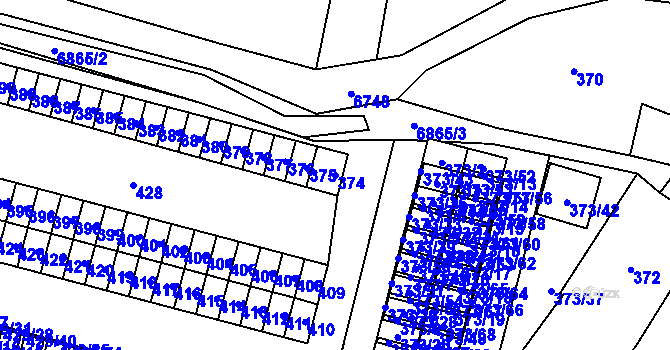 Parcela st. 374 v KÚ Rychvald, Katastrální mapa