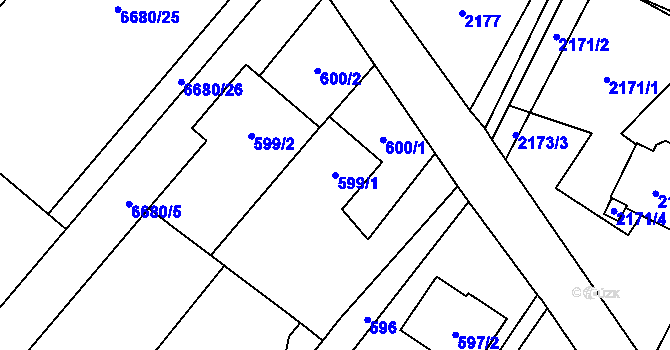 Parcela st. 599/1 v KÚ Rychvald, Katastrální mapa