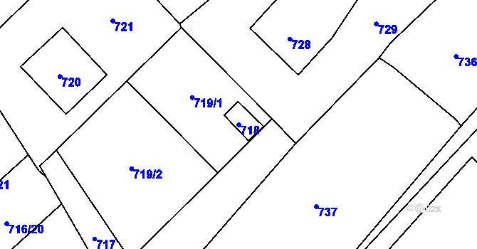 Parcela st. 718 v KÚ Rychvald, Katastrální mapa