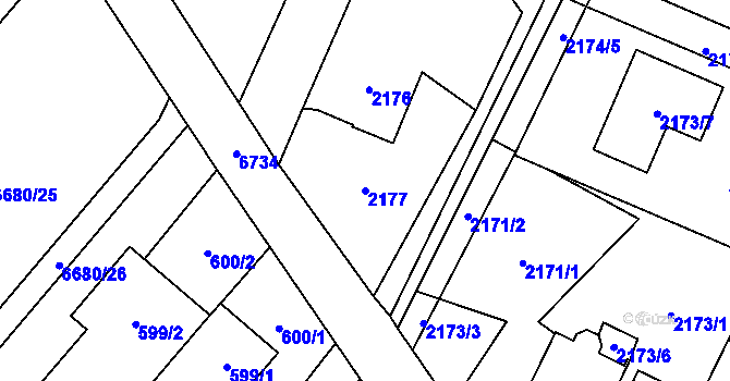 Parcela st. 2177 v KÚ Rychvald, Katastrální mapa