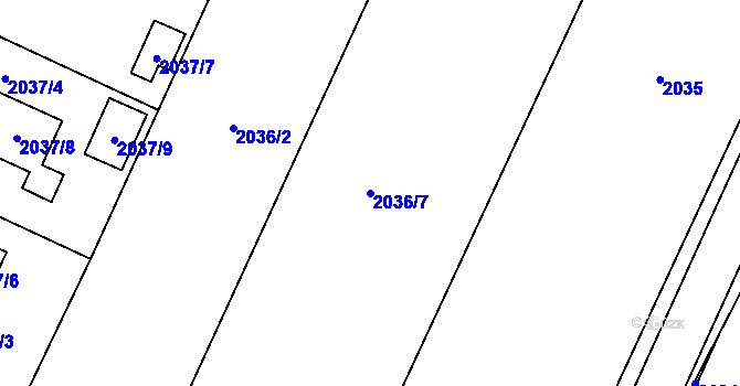 Parcela st. 2036/7 v KÚ Rychvald, Katastrální mapa
