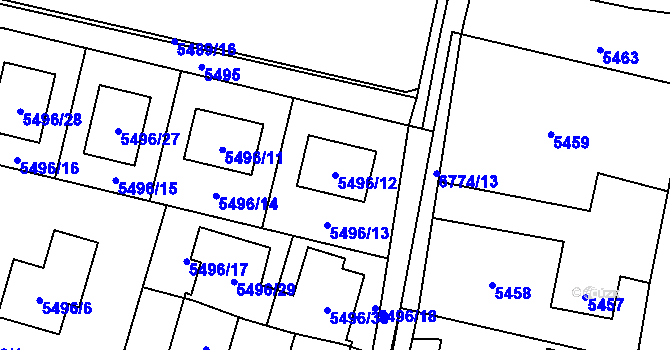 Parcela st. 5496/12 v KÚ Rychvald, Katastrální mapa