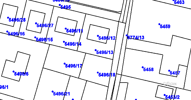 Parcela st. 5496/13 v KÚ Rychvald, Katastrální mapa