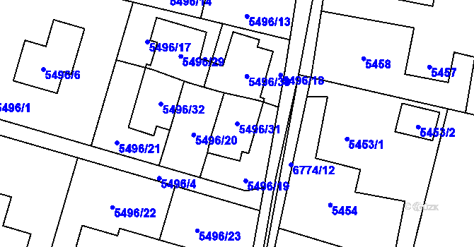 Parcela st. 5496/31 v KÚ Rychvald, Katastrální mapa