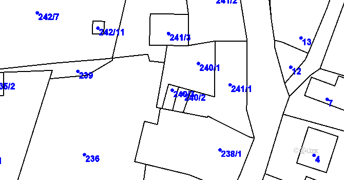 Parcela st. 240/3 v KÚ Ryjice, Katastrální mapa