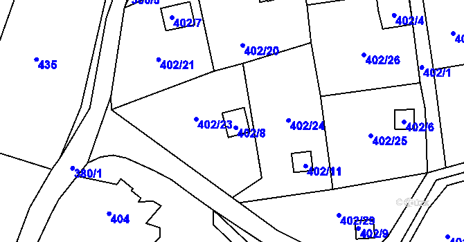 Parcela st. 402/8 v KÚ Ryjice, Katastrální mapa