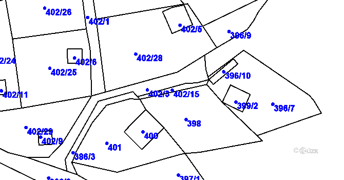 Parcela st. 402/15 v KÚ Ryjice, Katastrální mapa