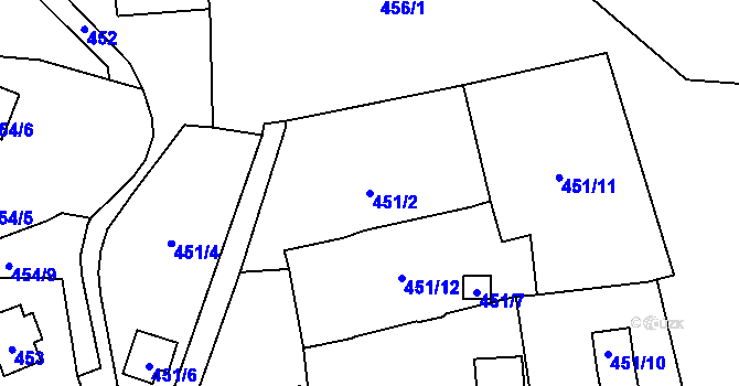 Parcela st. 451/2 v KÚ Ryjice, Katastrální mapa