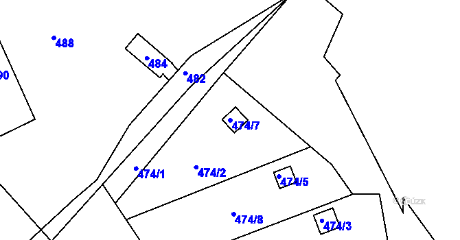 Parcela st. 474/7 v KÚ Ryjice, Katastrální mapa