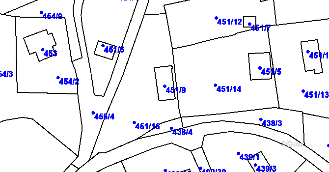 Parcela st. 451/9 v KÚ Ryjice, Katastrální mapa