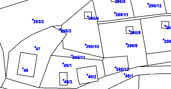 Parcela st. 296/10 v KÚ Ryjice, Katastrální mapa