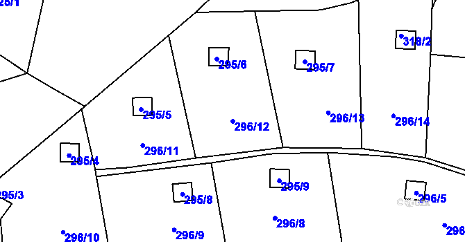 Parcela st. 296/12 v KÚ Ryjice, Katastrální mapa