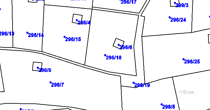 Parcela st. 296/18 v KÚ Ryjice, Katastrální mapa