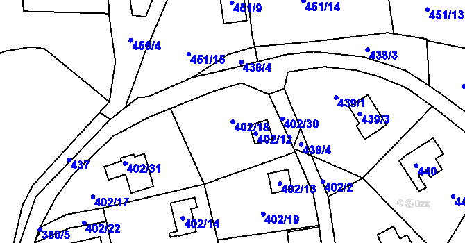 Parcela st. 402/18 v KÚ Ryjice, Katastrální mapa